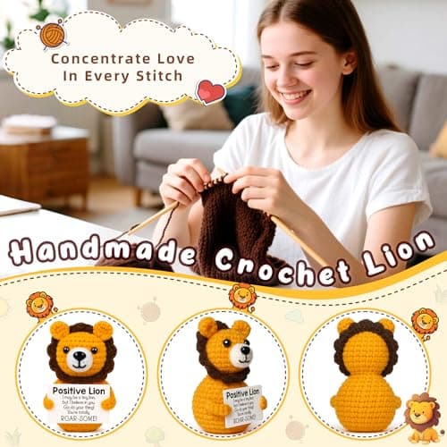 BdayPtion Positive Crochet Animals Lion Birthday Gifts for Men Teen Boys Him Best Friend, Back to School Gifts for Students, Christmas Stocking Stuffers Funny Handmade Lion Cheer Up Support Present — view 5