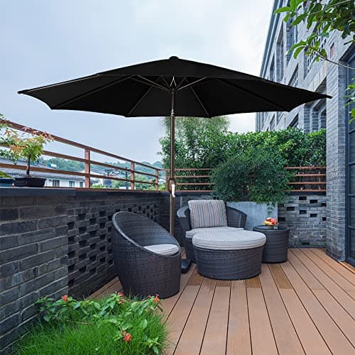 Blissun 9' Outdoor Patio Umbrella, Outdoor Table Umbrella, Yard Umbrella, Market Umbrella with 8 Sturdy Ribs, Push Button Tilt and Crank (Black) — view 5