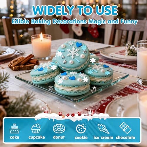 Edible Frozen Sprinkles,Blue Heart White Snowflake Silver Star Pearl Jimmies Mix,130g/4.58oz,Winter Sugar Sprinkle for Decorations Baking,Cake Ice Cream Cookies Cupcake Toppe Chocolate,Birthday Children Party Supplies — view 4