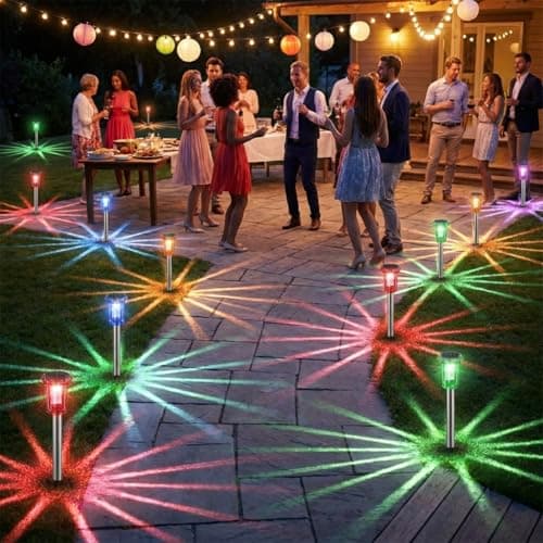 Eyrosa Solar Outdoor Lights, 10 Pack Solar Pathway Lights Outdoor Waterproof, Stainless Steel Solar Stake Lights for Garden Yard Path Walkway Driveway Patio Lawn Decor - Color Changing — view 3