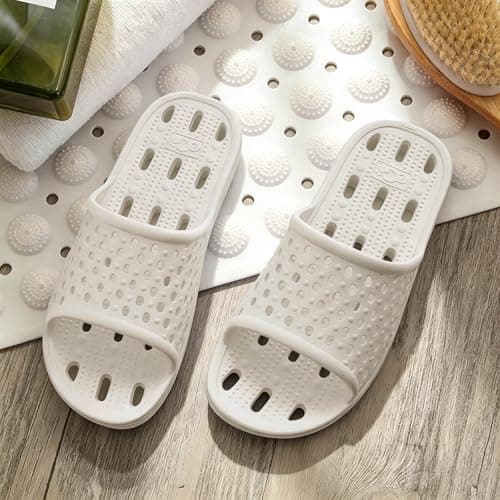 Xomiboe Shower Shoes for Men Women, Non Slip Quick Dry Shower Sandals with Drain Holes, Lightweight EVA Shower Slippers for Gym, College Dorm, Pool, Locker Room White EU37-38 — view 7
