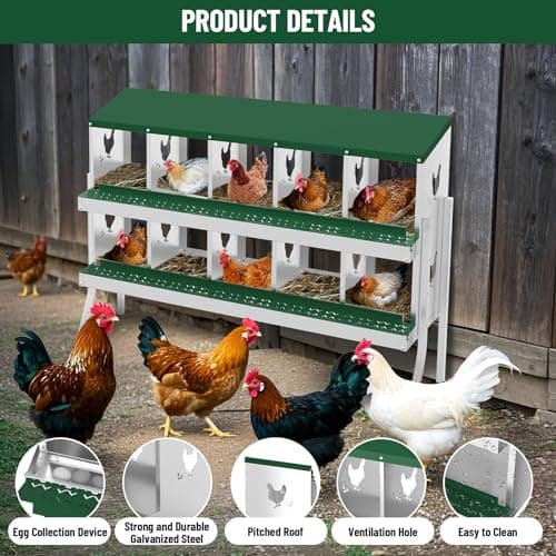 GarveeLife 8 Holes Chicken Nesting Box with Metal Leg, Wall-Mounted & Floorstanding Galvanized Steel Nesting Boxes for Chickens Ducks Geese, Easy to Collect Eggs, for Backyard Farm, Green — view 3