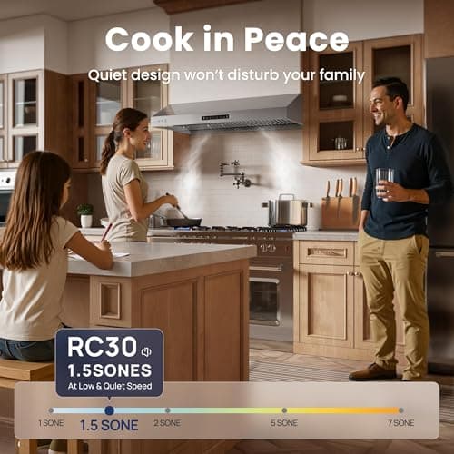 VIKIO HOME 42 Inch Under Cabinet Range Hood with 1200CFM, Range Hood,Stainless Steel Vent Hood with 3 Speed,1.5 Sones Quiet Dual Turbine Motor,Safe Baffle Filters for Kitchen Stove — view 3