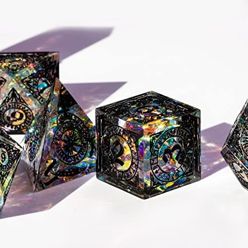 Cusdie Sharp Edges DND Dice, 7 PCS D&D Dice, Handcrafted Polyhedral Dice Set, for TTRPG Role Playing Game(Black Pattern) — view 3