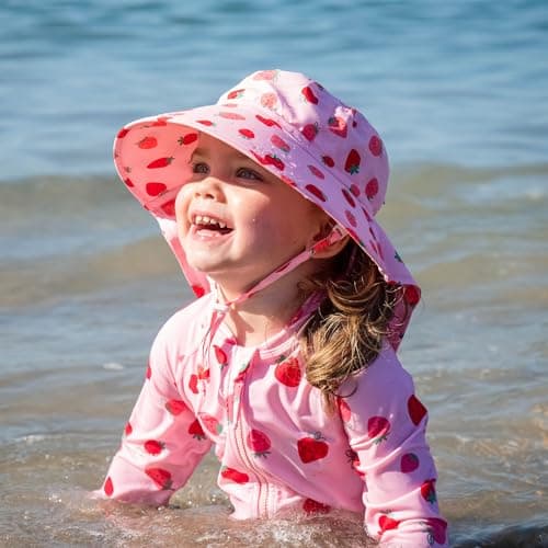 Jan & Jul Adjustable Neck Flap Wide Brim Hat Toddler with UV Protection (L: 2-5 Years, Pink Strawberry) — view 4