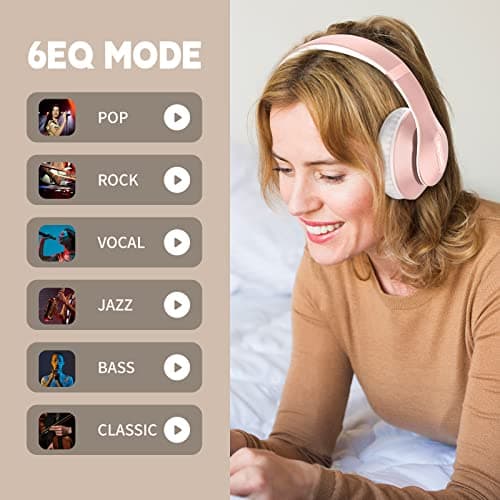 Glynzak Wireless Bluetooth Headphones Over Ear 65H Playtime HiFi Stereo Headset with Microphone and 6EQ Modes Foldable Bluetooth V6.0 Headphones for Desktop Computer Laptop Rose Gold — view 4