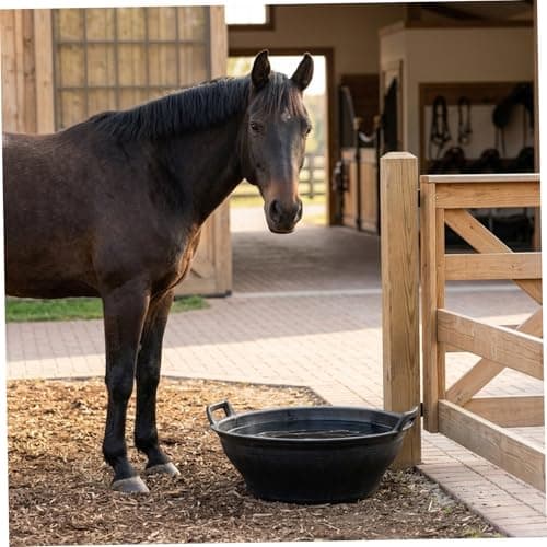 2-Pack 15.4 Inch Thick Rubber Feed Pan with Handle, Stackable Animal Feeding Buckets for Horses, Goats, Chickens, Livestock Feed Bowl, & Heavy Duty — view 2