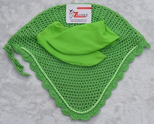 Zainee Sports Handmade Crochet Horse Fly Bonnet – Ear Bonnet Fly Veil for Horses, Breathable Ear Net – Pony, Cob, Full & x-Full (Lime Green, Extra - Full) — view 4