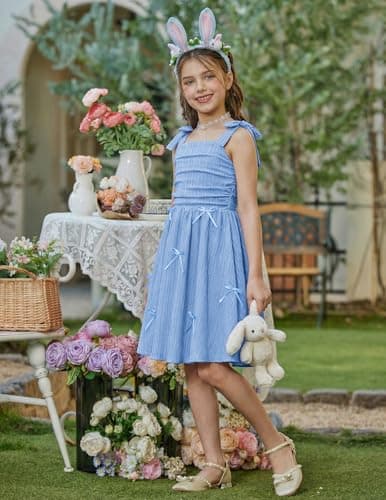 Arshiner Girls Easter Summer Spring Dress Blue Prom Boho Beach Casual Midi Sundresses for 11-12 Years — view 6
