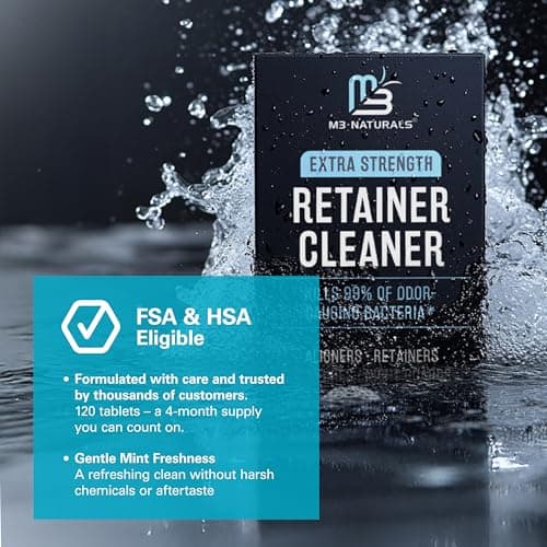 Retainer Cleanser Tablets Invisalign Cleaner, Removes Odors Discoloration Stains and Plaque 4 Month Supply Denture Cleansers Retainers Mouth Guards Denture Bath Mint by M3 — view 5