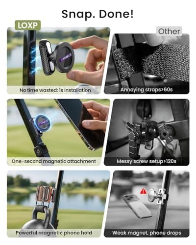 LOXP Upgraded Golf Cart Phone Holder, [Strong Magnetic] Golf Gifts for Men Him Golfers dad, 2026 Golf Cart Accessories Compatible with MagSafe iPhone 17-12 for Club Car, EZGO, Yamaha — view 5