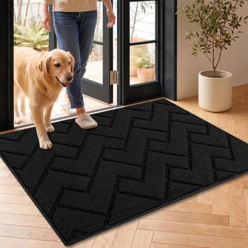 hicorfe Indoor Door Mat,Non Slip Door Mats,24"x35" Front Back Door Mat Rubber Backing,Absorbent Resist Dirt Entrance Inside Floor Mats for Entryway Washable Low-Profile(Black)