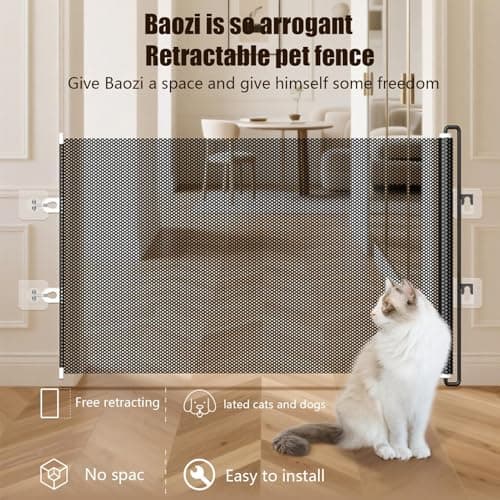 Retractable Babys Gate for Stairs - Dog Gate & Barrier Indoor Stairs Babys Gates, No Drilling Door Barrier, for Stairway Hallway Patio Porch Yard Balcony Deck Bathroom Garage — view 2