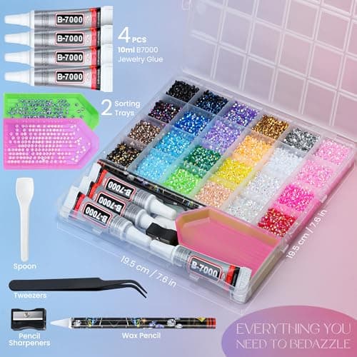 LOTWOW 35000 Pcs Resin Jelly Rhinestones Kit, Multicolor 3mm Flatback Rhinestones with 4 Pcs B7000 Jewelry Glue & Tools, All-in-One Bedazzling Kit for DIY Arts & Crafts Gifts — view 2