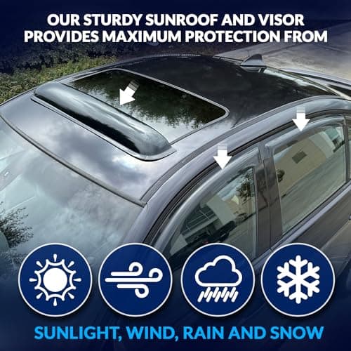Window Visor & Sunroof 5 Pcs Set Combo | 2.0mm Outside Mount Car Rain Guard Side Deflectors | Dark Smoke Moonroof Rain Shields Compatible with 2001-2004 Toyota Avalon Sedan — view 2