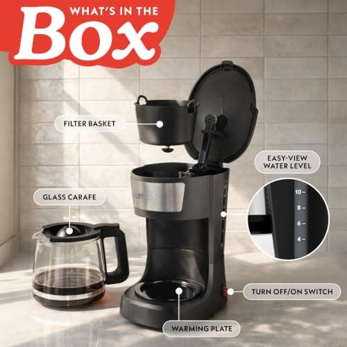 Gourmia 12 Cup One-Touch Coffee Maker – Pause and Serve with Automatic Keep Warm, Easy View Water Window, Compact Design, Stainless Steel Accents, Black — view 5