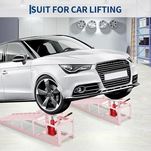 2 Pack Hydraulic Car Ramps for Oil Changes - 11,000 Lbs Capacity Heavy Duty Truck Ramps & SUV Ramps - Low Profile Car Lift with Adjustable Height 9.4" to 13.34" - Durable Steel Vehicle Service Ramps — view 5