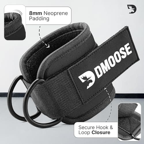DMoose Ankle Straps for Cable Machines for Kickbacks, Glute Workouts, Leg Extensions, Curls, and Hip Abductors for Men and Women, Adjustable Ankle Strap with Double D-Rings and Neoprene Support — view 2
