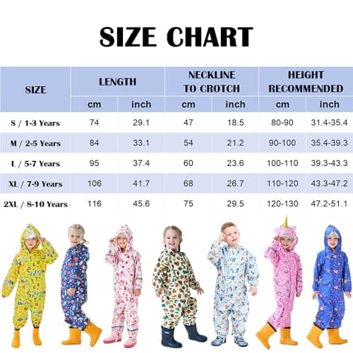 Kids Toddler Rain Suit for Boys Girls One Piece Hoodie Zipper Cartoon Waterproof Coverall Rain Jacket 2-5 Years M Size — view 5