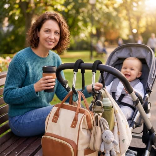 iBestgol 6.5-Inch Stroller Hooks for Bags, 2-Pack Extra Large Heavy-Duty Carabiner Clips, Universal Pram Accessories for Moms — view 5