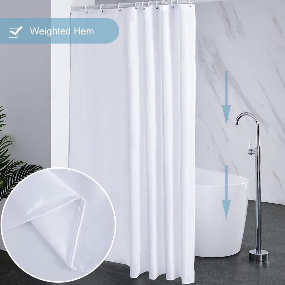 Cortinas Baño Blanca Antimoho Antibacteriano Impermeable Poliester Tela Lisa Lavable, con 12 Ganchos Plásticos, 180x200 Cortina. — view 4