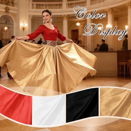 ZLDPQ 4PCS Satin Maxi Skirt for Women Circle Dance Skirts Ankle Length Long Skirt Women for Flamenco Belly Dance Party, Red, One Size — view 6