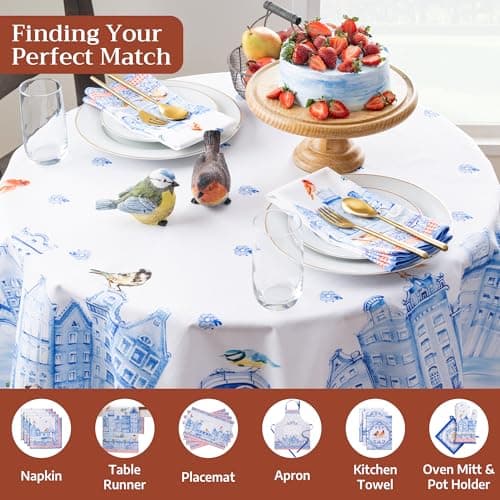 Maison d' Hermine Table Cloth Round Table 100% Cotton 69 Inches Tablecloth Reusable Decorative Everyday Use for Dining Room, Farmhouse, Home, Party, Festive & Wedding Spring Summer (Amsterdam Canals) — view 3