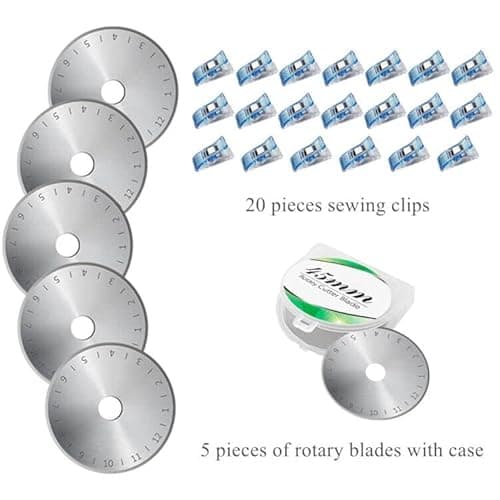 Headley Tools Rotary Cutter Set - 45mm Fabric Cutter, 5 Extra Rotary Blades, A3 Cutting Mat, Quilting Ruler and Sewing Clips, Craft Knife Set, Ideal for Crafting, Sewing, Patchworking,Turquoise — view 4