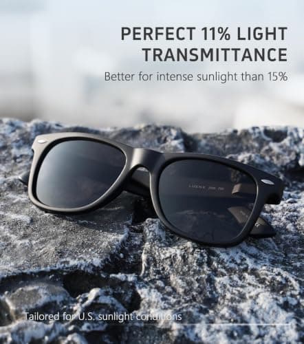 LUENX Polarized Sunglasses for Men Women UV400 Protection Non-mirrored Black Lens Matte Black Square Frame 54MM — view 3
