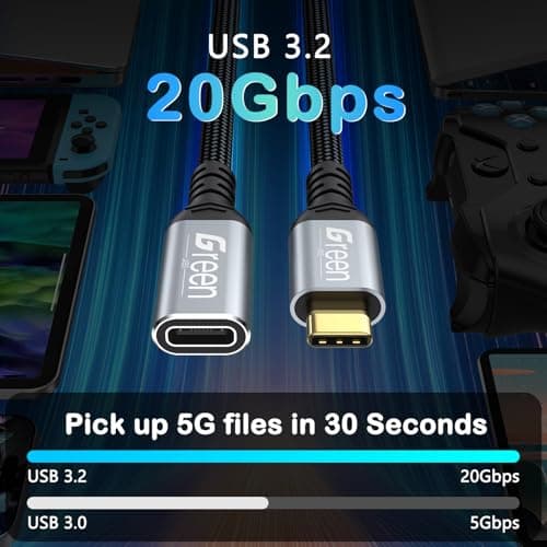 Green Jiss® USB C Extension Cable 6.6ft, 20Gbps/4K@60Hz Video, Heavy Duty USB3.2 Gen2 Extender Male to Female Full Function Ultra-High Speed Transfer USB Type C Extender 240W Fast Charging Cable