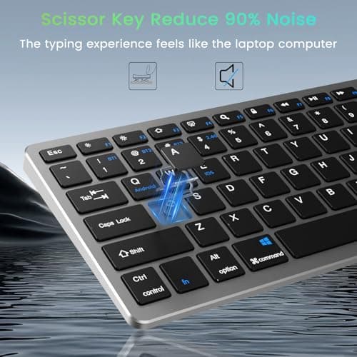 SQQSOOZ Wireless Rechargeable Keyboard, Slim Keyboard, Grey Black — view 3