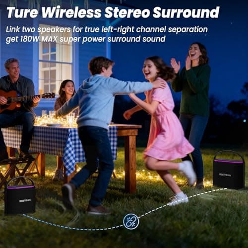 BESTISAN Bluetooth Speakers 2.1CH with 90W Max & 50W Subwoofer, Stereo Loud Sound, 7 RGB Lights, 15H Playtime, Hands-Free Calling, TWS, Portable for Outdoor Party, Camping, Travel, Garage, Workshop — view 3