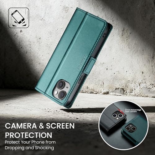 Tenifly for iPhone 13 Case Wallet with RFID Blocking Card Holder, PU Leather Kickstand Protective Flip Phone Cover Fit for iPhone 13 6.1", Bluish Green — view 6