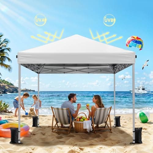 Driftalia 10x10 Pop Up Canopy Tent, Instant Setup Portable Canopy with Carry Bag, 4 Sandbags and 8 Stakes for Outdoor Events, Parties & Camping - White — view 4