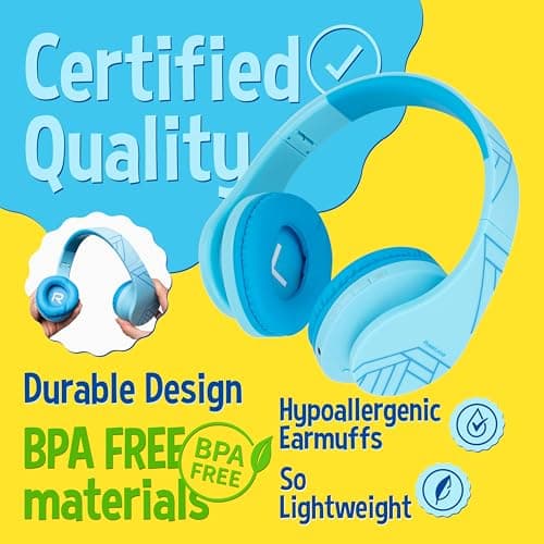 PowerLocus Kids Headphones Over-Ear, Bluetooth Wireless Headphones for Kids,with Microphone, Safe 85DB Volume Limited, Foldable with Carry Case, Audio Cable, Micro SD mode for Online Classes,PC,Phones — view 2