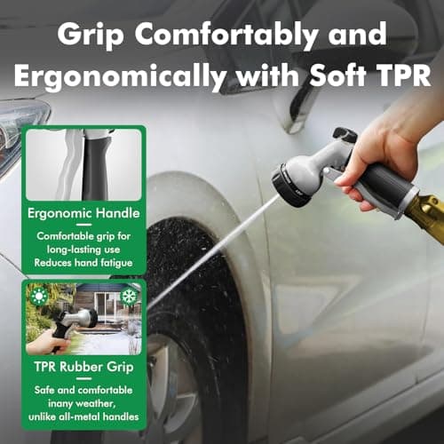 RESTMO Garden Hose Nozzle, Heavy Duty Metal Water Nozzle with 7 Adjustable Spray Patterns, High Pressure Hand Sprayer with Flow Control, for Watering Plants & Lawns, Washing Cars & Pets, Black — view 5