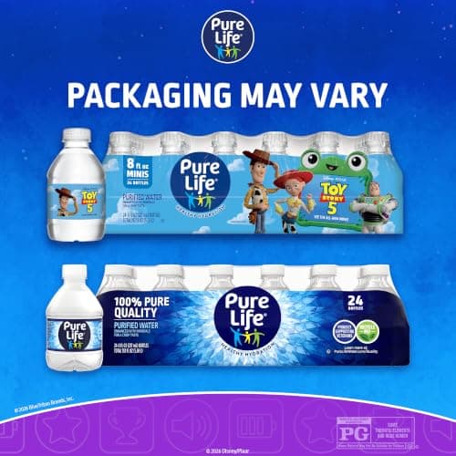 Pure Life Purified Bottled Water, 24 Pack - Still Drinking Water Enhanced with Minerals for a Crisp Taste - 8 Fl Oz - Toy Story 5 Packaging Graphics — view 2