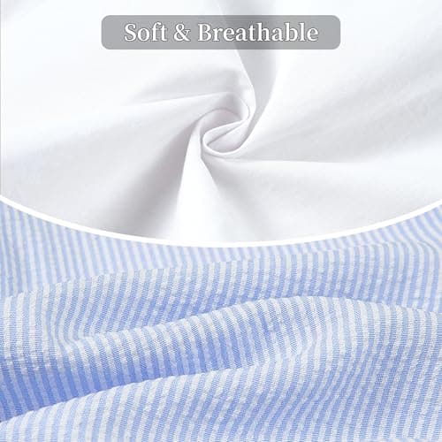 Volunboy Baby Boy Formal Prom Striped Pants Set Seersucker Wedding Guest Ring Bearer Outfits Gentleman Dress Shirt Summer Beach Bowtie Vest Suits (Skyblue, 2-3T) — view 3
