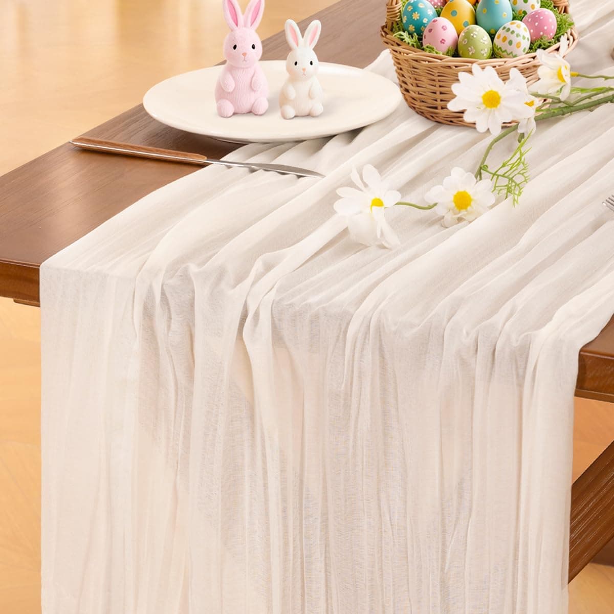 Socomi Beige Cheesecloth Table Runner Easter Spring Boho Rustic Gauze 120 inch 10FT Cheese Cloth Runner for Wedding Party Baby Shower Birthday Home Decor Holiday Decorations — view 46