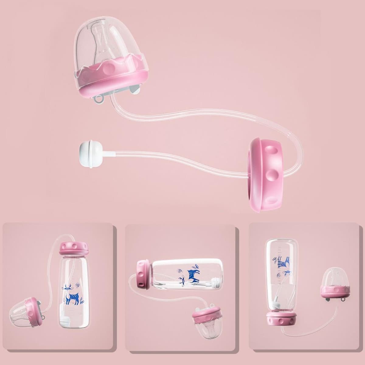 2 Anti-Colic Feeding Bottle - 240ml Silicone Feeder with Nipple Straw, Adjustable Fast Flow Milk Bottle for Kids 3 Months and Older, Home Bedroom Living Room Hotel Travel Camping — view 4