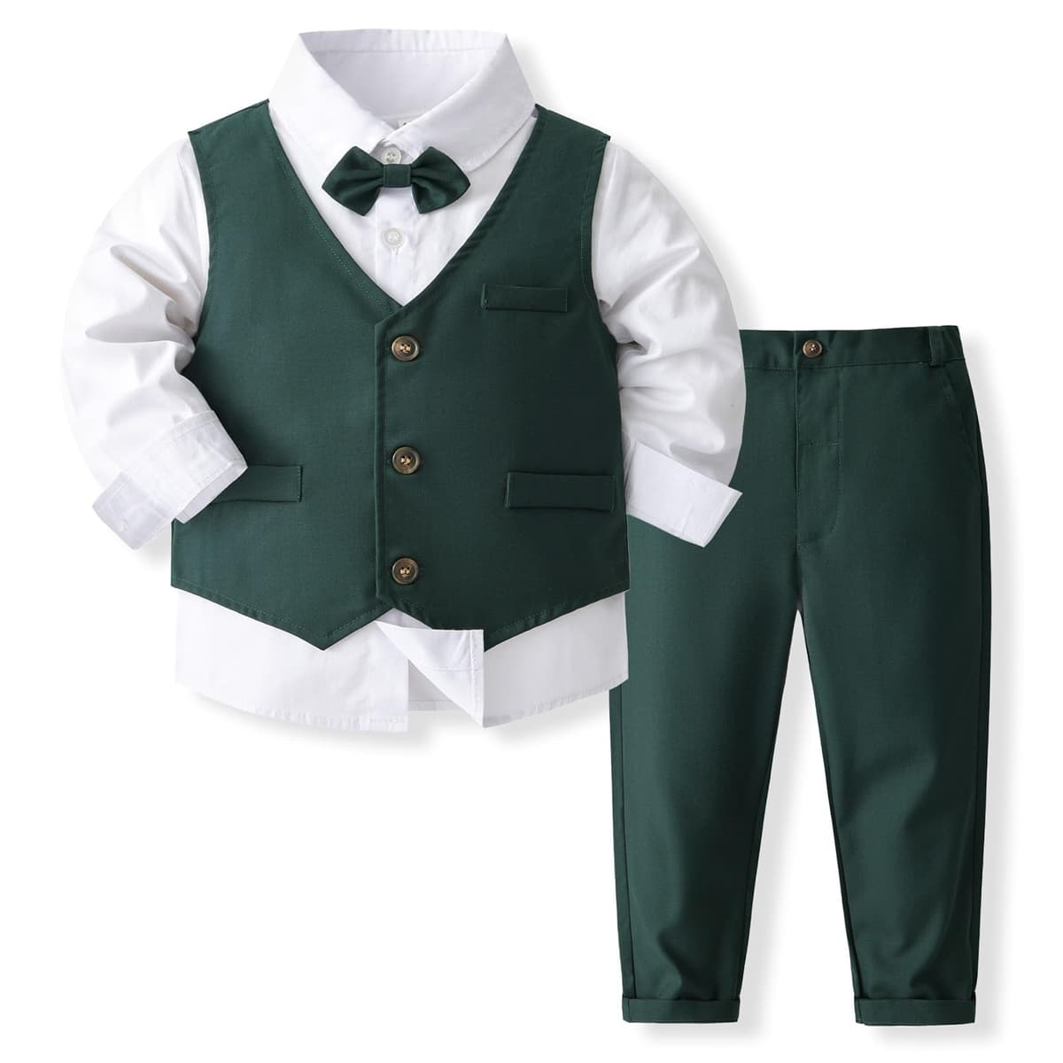 Volunboy Baby Boys Gentleman Suit, Toddler Formal Waistcoat Outfit Wedding Shirts + Vest +Bow Tie 4 PCS Set