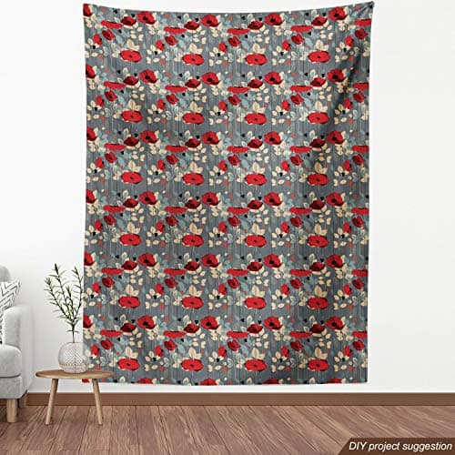 Ambesonne Blue Fabric by The Yard, Abstract Floral Pattern with Paisley Influences Ornate Curls Swirled Leaves, Decorative Fabric for Upholstery and Home Accents, 1 Yard, Blue Orange Coral — view 3