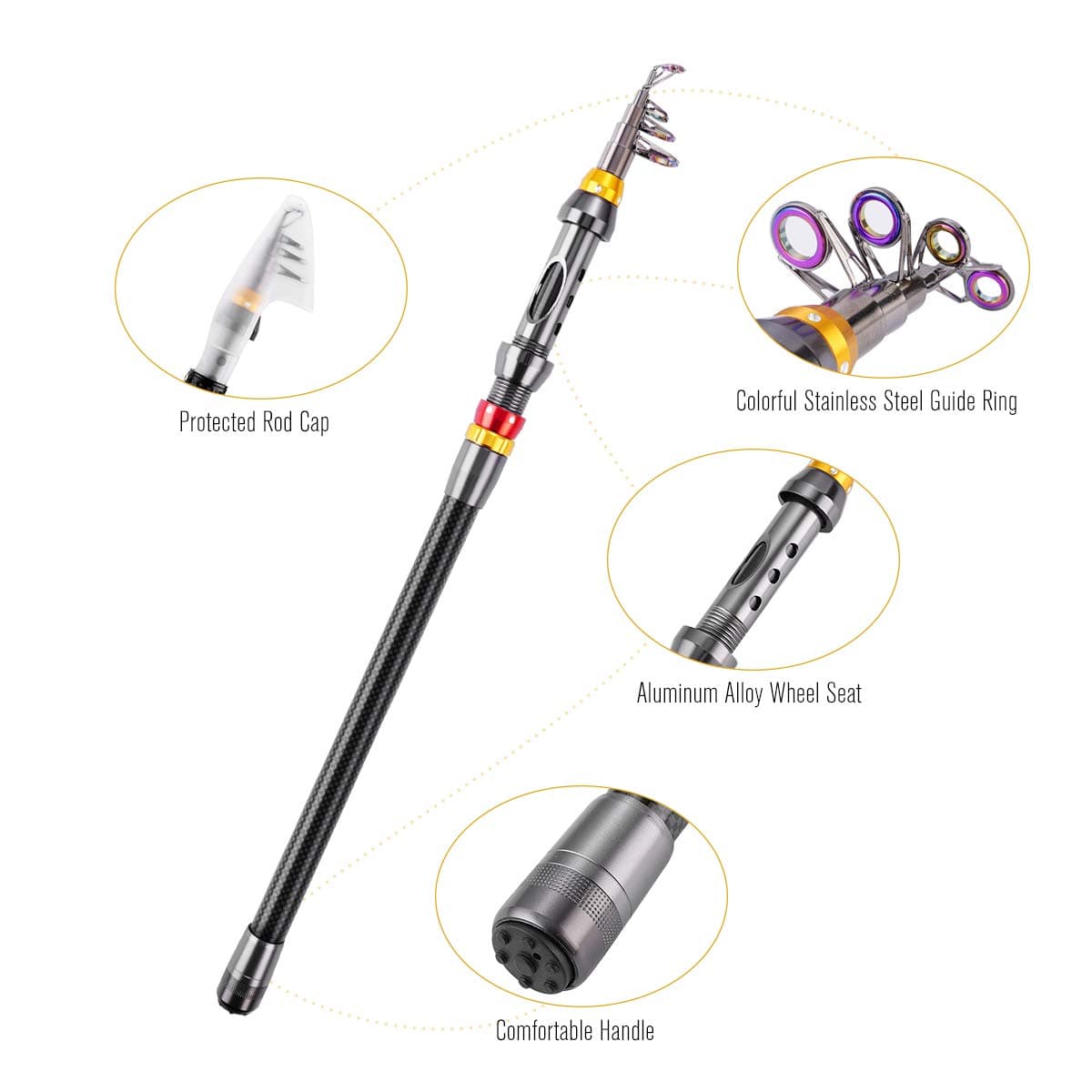 FishOaky Juego de caña de Pescar, caña de Pescar telescópica de Fibra de Carbono y Carrete con Carrete de Cebo de línea, Carrete de Carrete para Adultos, Viajes, Agua Salada y Agua Dulce — view 2