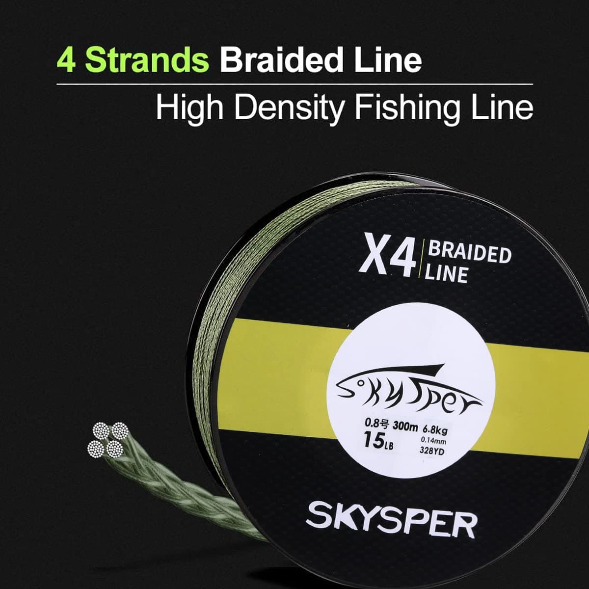 SKYSPER Trenzado de Pescar X4 Trenzado de 4 Hilos 300/500/1000 m PE Sedal Trenzado Super Suave Fuerte de Polietileno Línea de Pesca 15-100LB Profesional Hilo Trenzado para Pesca en mar — view 2