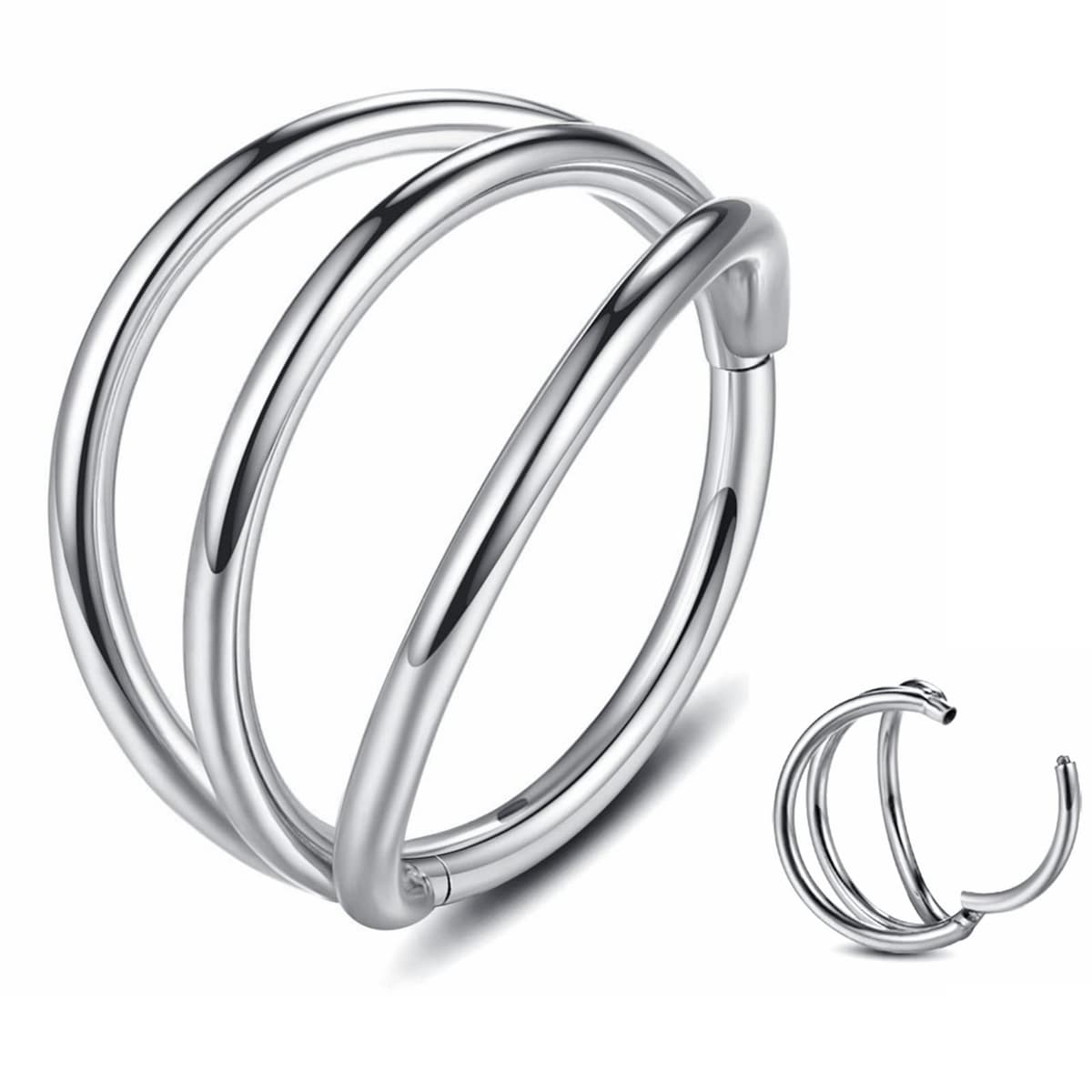 Yrogcu 20G 18G 16G 14G Single/Double Hoop Stainless-Steel Seamless-Hinged-Piercing Segment-Clicker Nose-Ring-Hoop : Diameter 6mm 8mm 10mm 12mm Cartilage Earrings — view 49