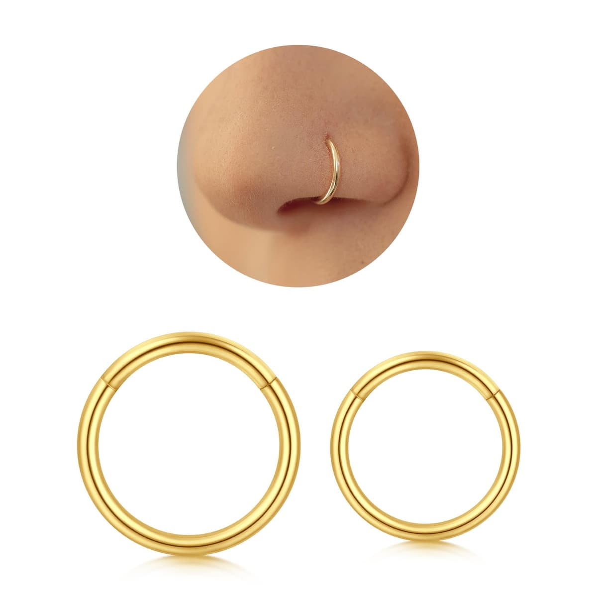 Longita 18G Hinged Clicker Segment Nariz Aros Anillos Acero Inoxidable Hombre Mujer Septum Labio Oreja Tragus Cartilage Helix Conch Piercing Joyería 3 Piezas — view 10