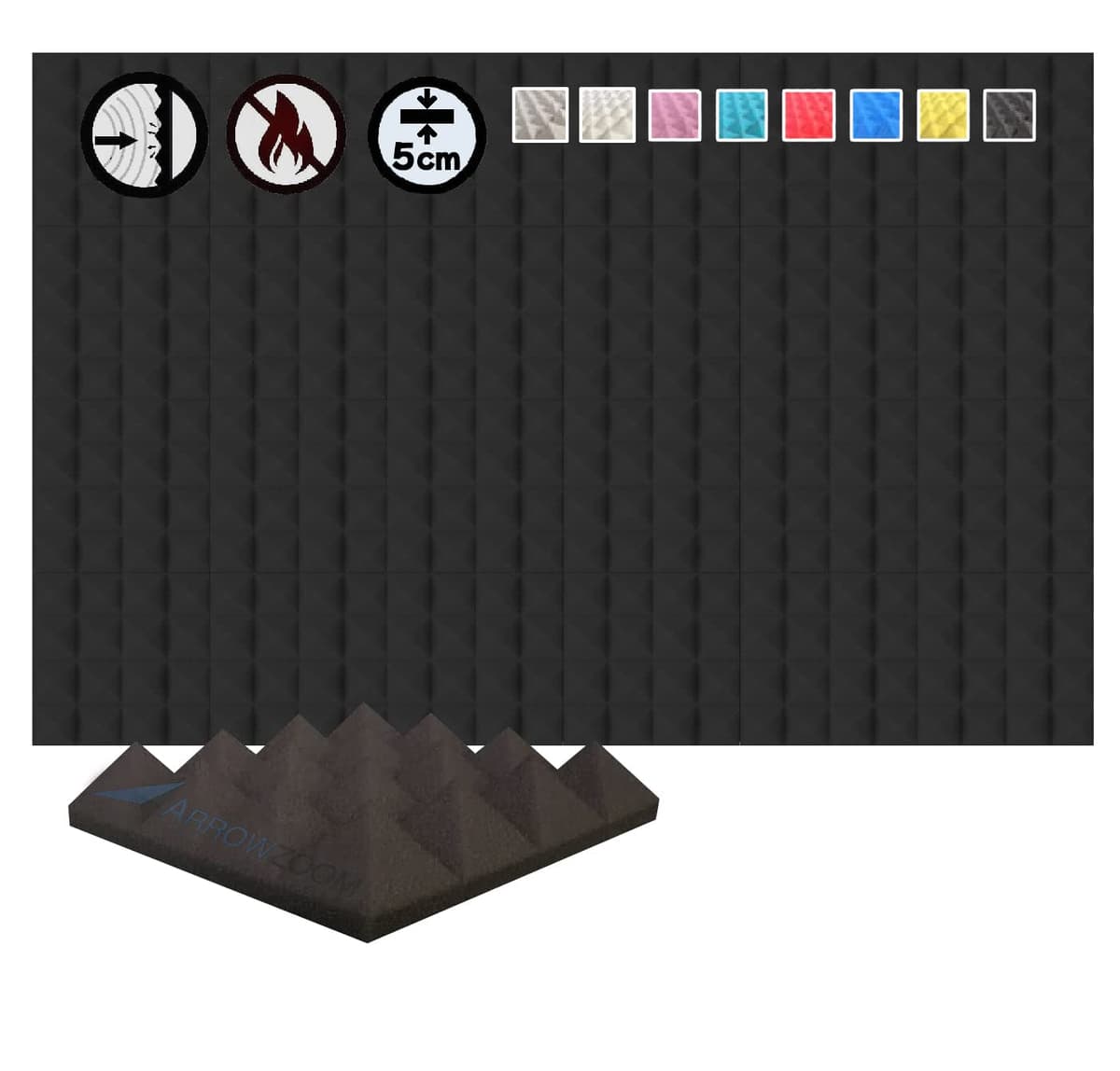 Acoustic Foam Panels 24 Pack Pyramid Sound Absorbing Foam Tiles 25x25x5cm, High Density Studio Acoustic Panels for Echo Reduction, Recording, Gaming, Home Office Wall Treatment , 1034 Black
