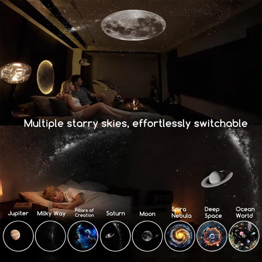 2-in-1 Galaxy Projector Night Light, Portable Galaxy Starry Sky Projector Lamp Night Light with HD Films, USB LED Starry Sky Night Light Projector, for Car and Bedroom Decoration (3-image) — view 4