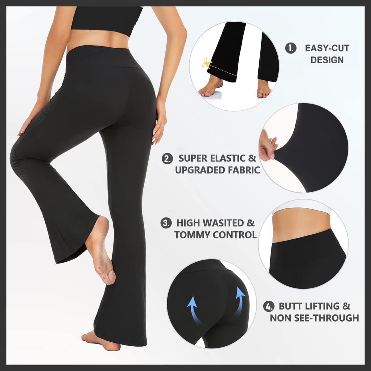 ACTINPUT Yoga Pants for Women Flared Leggings High Waisted Bootcut Black Trousers Women's Workout Bootleg Stretchy Leggings High Waist XS Black 29‘’ — view 3