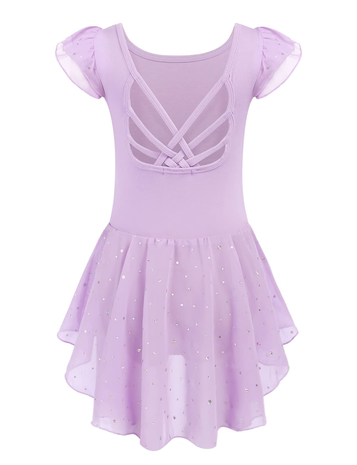 Arshiner Traje de Ballet para Niñas de 2-10 Años Sin Espalda Manga Corta Ropa de Danza Mono de Algodón con Falda Irregular con Lentejuelas — view 10